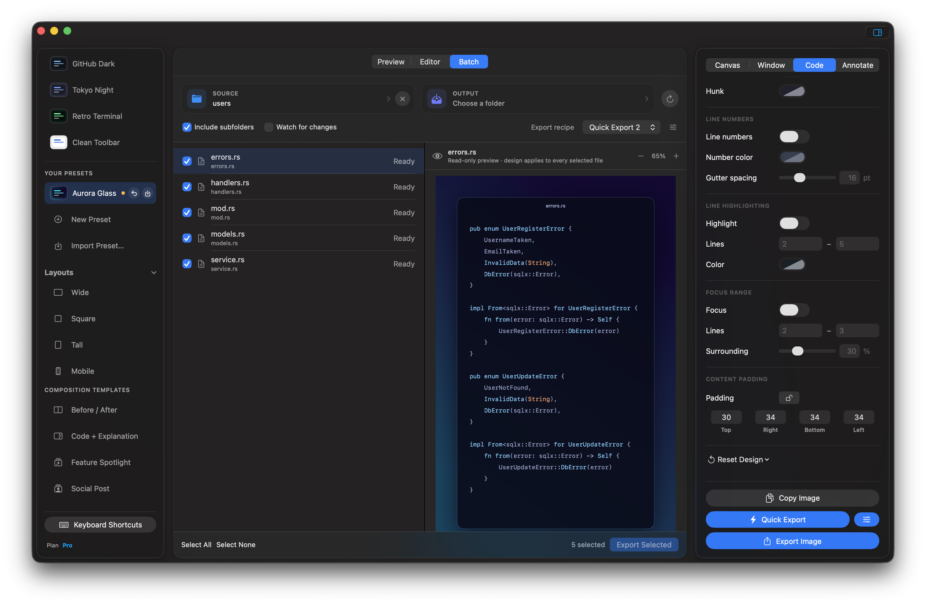 Batch export in Oktoshot