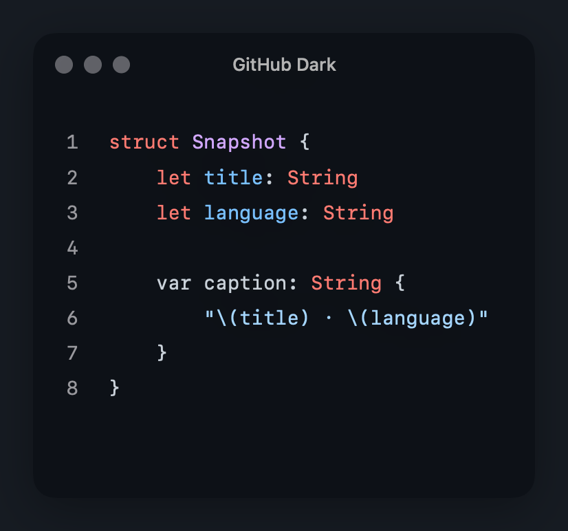 GitHub Dark preset exported from Oktoshot